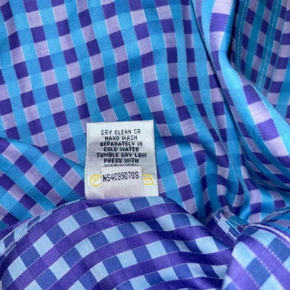 Bugatchi Shaped Fit Dress Shirt Blue & Purple Long Sleeve Button Down Medium - Picture 5 of 5